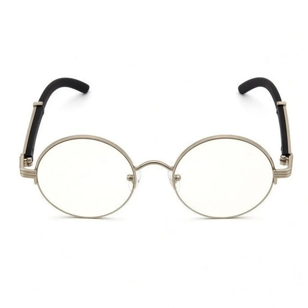 Silver Frame Sunglasses Shades Circle Clear Lens Women Style Rimless Round Gafas